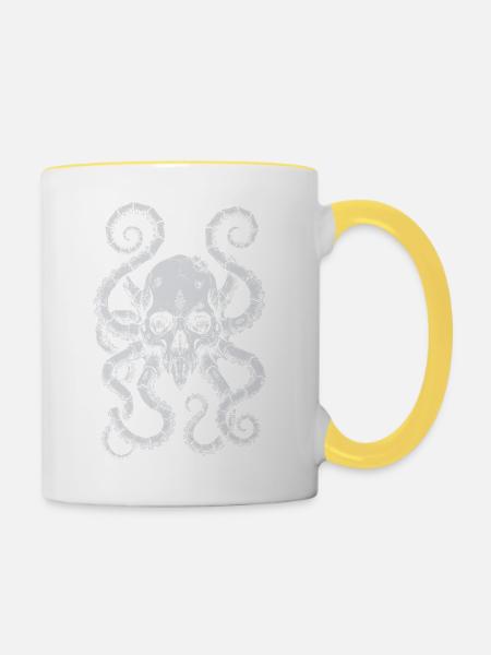 Kraken-Schädelflut - Tasse zweifarbig - Weiß/Gelb
