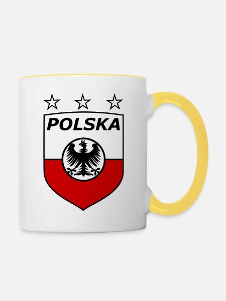 Polnisches Adlerwappen Schild - Tasse zweifarbig - Weiß/Gelb