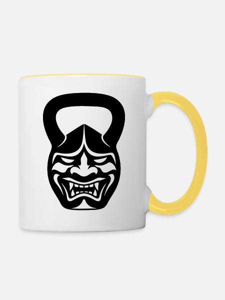 Gym Kettlebell Samurai Maske  - Tasse zweifarbig - Weiß/Gelb