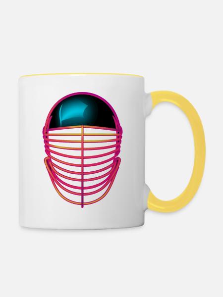 Fechtmaske Skizze - Tasse zweifarbig - Weiß/Gelb