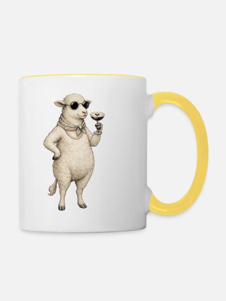 Cocktail Schaf mit Stil - Tasse zweifarbig - Weiß/Gelb