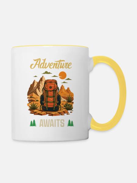 Wandern. Outdoor-Abenteuer warten - Tasse zweifarbig - Weiß/Gelb