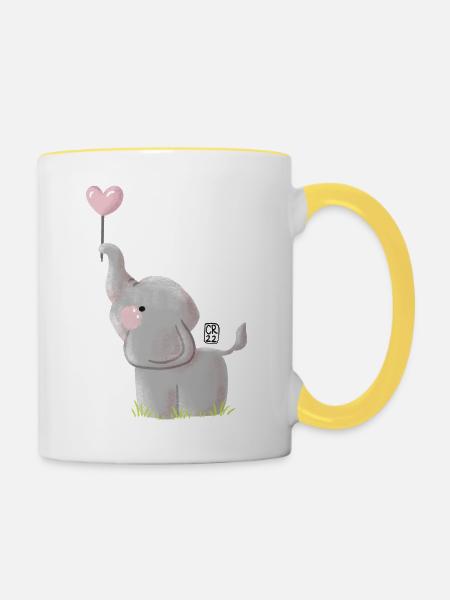 Elefant mit Herzballon - Tasse zweifarbig - Weiß/Gelb