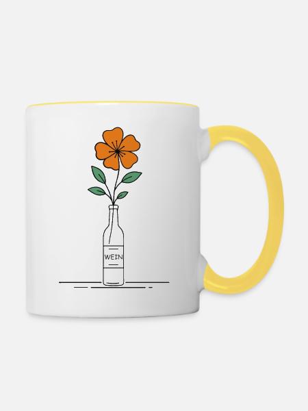 Blume orange in Weinflasche - Tasse zweifarbig - Weiß/Gelb
