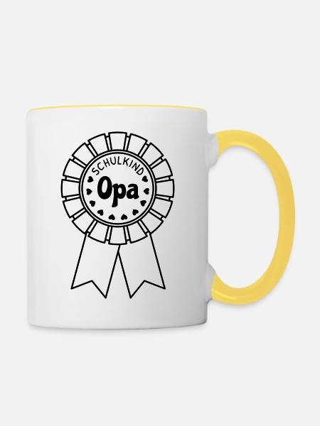 Schulkind Opa - Tasse zweifarbig - Weiß/Gelb