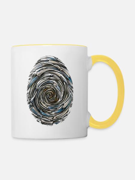Metallwirbel Spirale Muster - Tasse zweifarbig - Weiß/Gelb