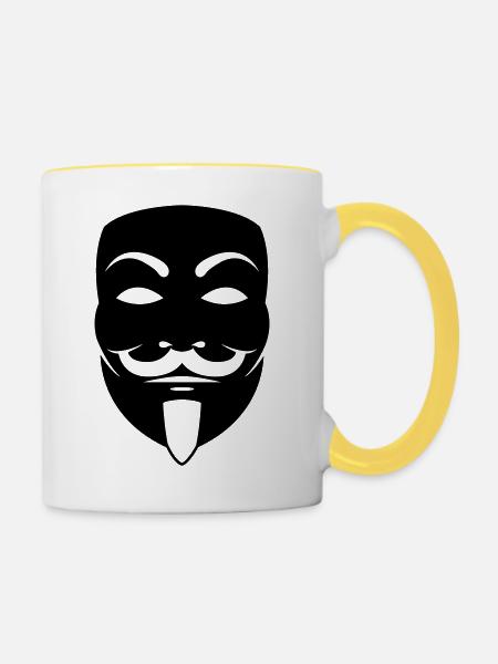 Anonymous Maske - Tasse zweifarbig - Weiß/Gelb