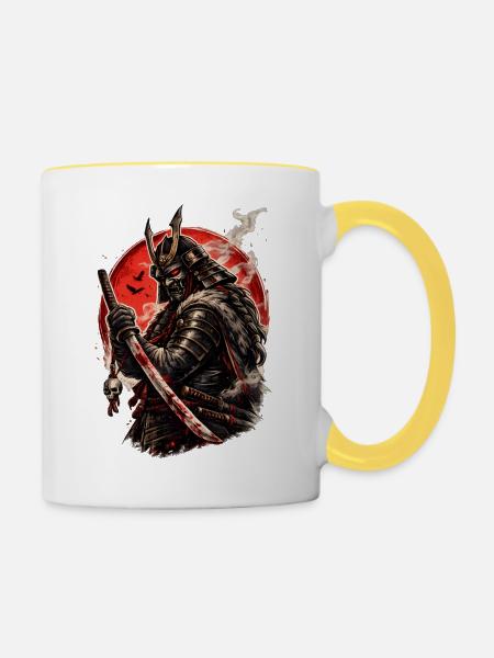 Blutmond-Samurai-Krieger - Tasse zweifarbig - Weiß/Gelb