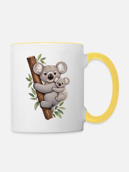 Koala und ihr Kalb - Tasse zweifarbig - Weiß/Gelb