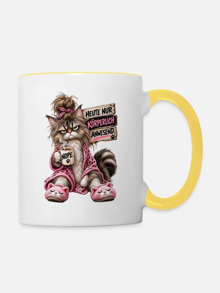 Heute nur körperlich anwesend - Tasse zweifarbig - Weiß/Gelb