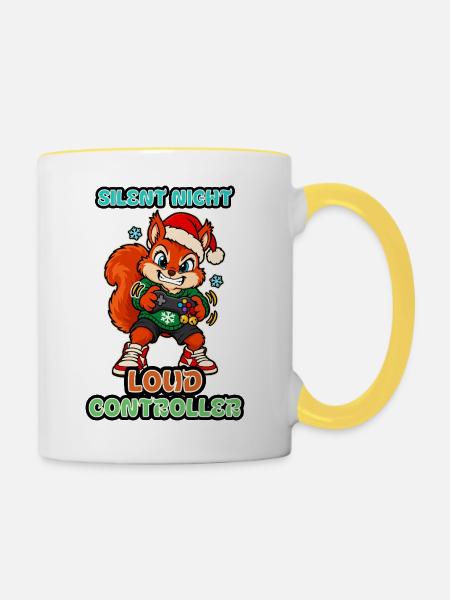 Stille Nacht Lauter Controller Weihnachts-Eichhörnchen - Tasse zweifarbig - Weiß/Gelb