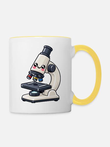 Kawaii Mikroskop Design - Tasse zweifarbig - Weiß/Gelb