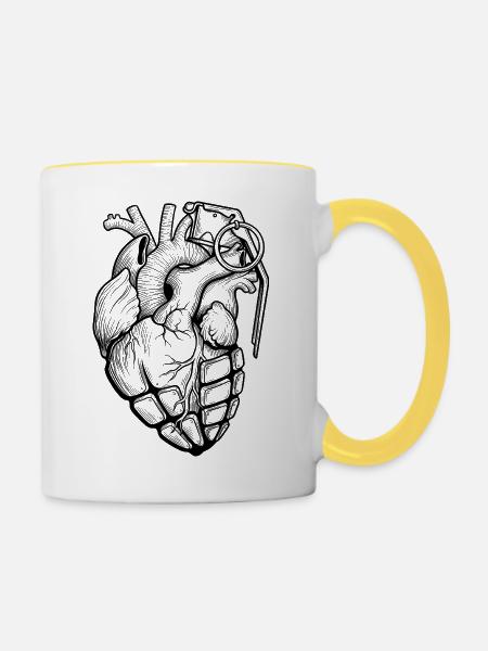 Anatomische grenade_coeur_ - Tasse zweifarbig - Weiß/Gelb