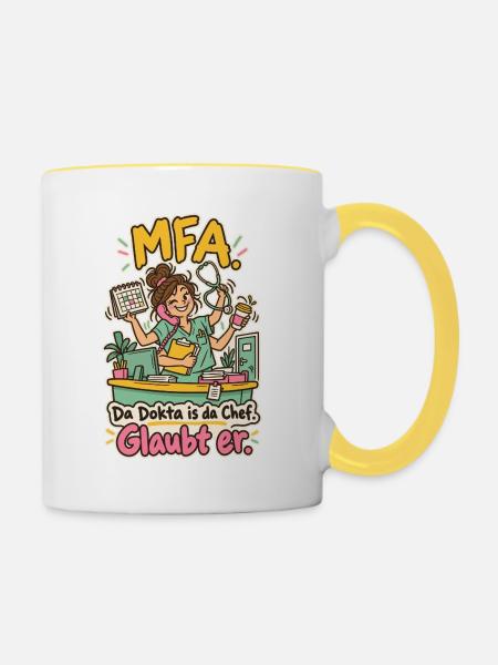 MFA Da Dokta is da Chef - Tasse zweifarbig - Weiß/Gelb
