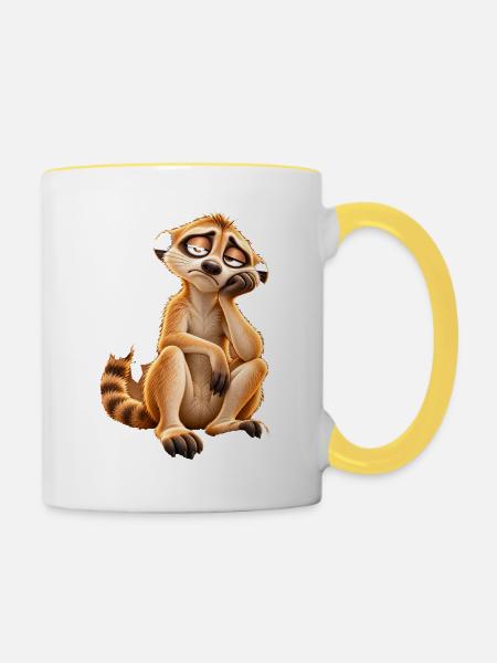 Müdes Cartoon-Erdmännchen - Tasse zweifarbig - Weiß/Gelb