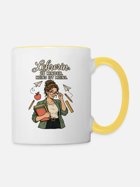 Lehrerin 28 Kinder keins meins - Tasse zweifarbig - Weiß/Gelb
