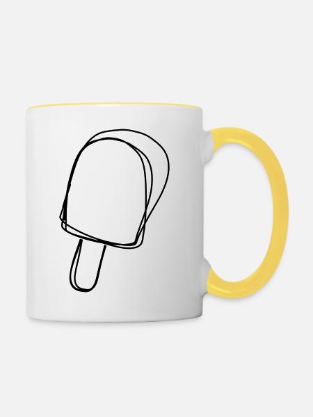 Stieleis handgezeichnet - Tasse zweifarbig - Weiß/Gelb