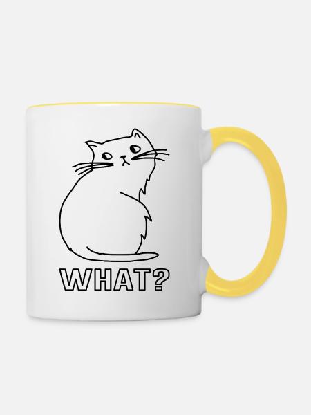 Niedliche Katze What - Tasse zweifarbig - Weiß/Gelb