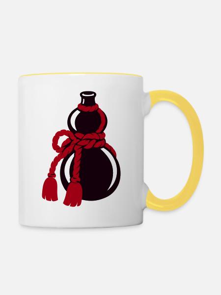 Sake Flasche Kuerbis Grafik - Tasse zweifarbig - Weiß/Gelb