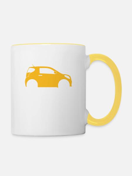 Kleine Kompaktwagen - Tasse zweifarbig - Weiß/Gelb