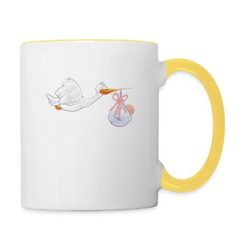 Storch mit Kleinkind - Tasse zweifarbig - Weiß/Gelb - Rechts