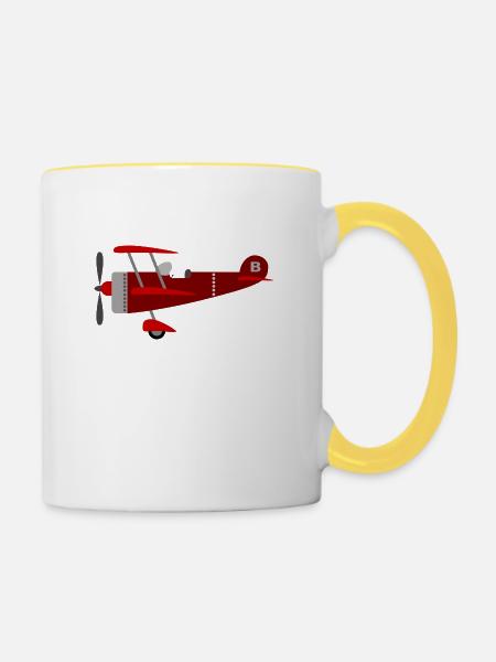 Flugzeug rot - Tasse zweifarbig - Weiß/Gelb