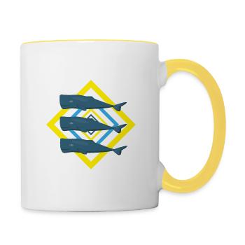 Pottwale im Frühling. - Tasse zweifarbig - Weiß/Gelb - Rechts
