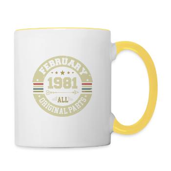 Février 1981 Vintage Cadeau d’anniversaire 1981 - Mug contrasté - blanc/jaune - Droite