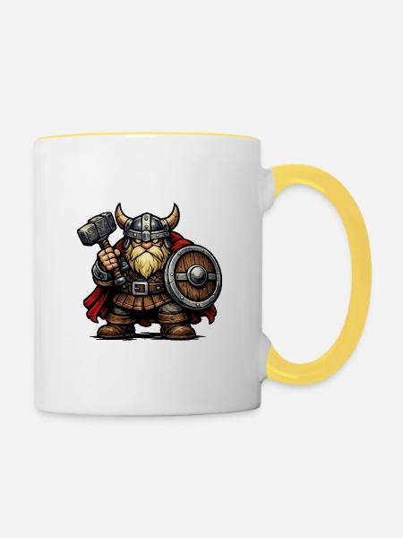 Wikinger Zwerg - Tasse zweifarbig - Weiß/Gelb