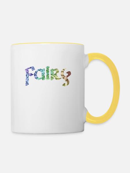 Fairy romantic writing - Contrasting Mug - white/yellow