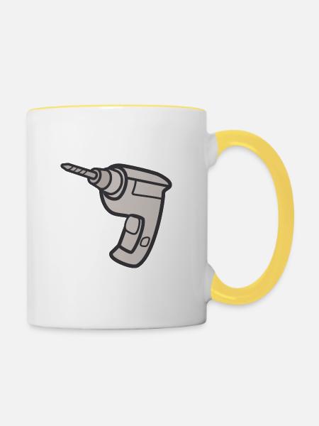 Bohrmaschine - Tasse zweifarbig - Weiß/Gelb