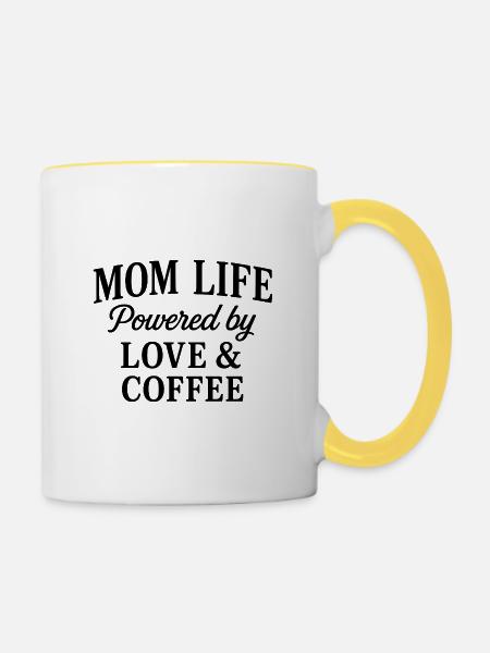 Mama-Lebenskraft durch Liebe und Kaffee - Tasse zweifarbig - Weiß/Gelb