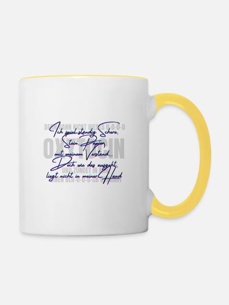 Ich_spiel_staendig_Schere-_Stein-_Papier_mit_m - Tasse zweifarbig - Weiß/Gelb