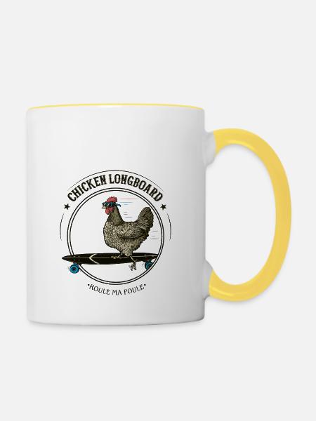 Hühnchen Longboard - Tasse zweifarbig - Weiß/Gelb