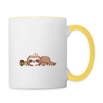 Süßes Faultier Slot müde schlafen faul - Tasse zweifarbig - Weiß/Gelb - Rechts