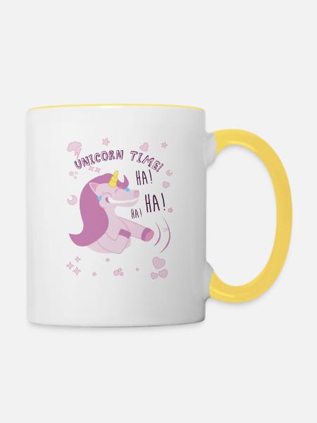 lustige Einhorn - Tasse zweifarbig - Weiß/Gelb