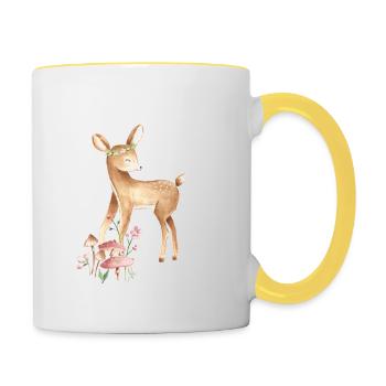 Cerf Bébé animaux de la forêt avec couronne de fleurs et champignons - Mug contrasté - blanc/jaune - Droite