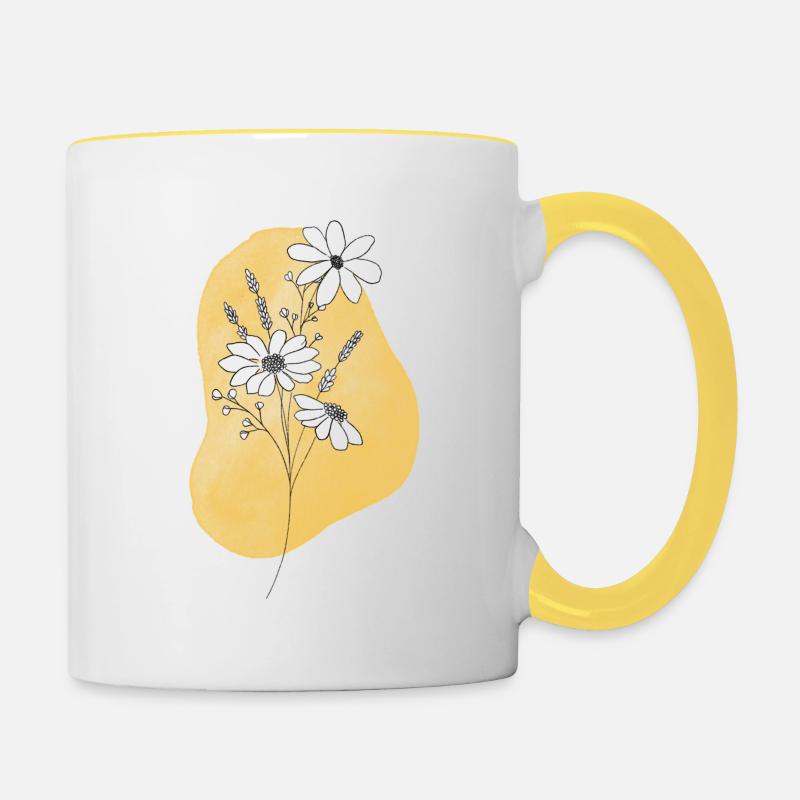 Blumen mit Aquarell - Tasse zweifarbig - Weiß/Gelb