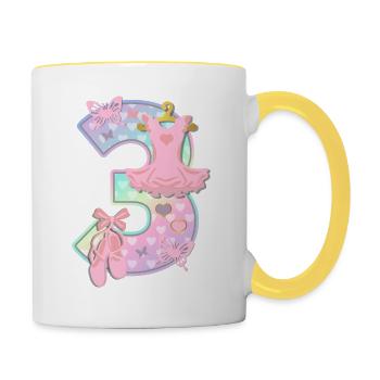 Ballerina 3. Geburtstagsparty Nummer 3 - 3 Jahre - Tasse zweifarbig - Weiß/Gelb - Rechts