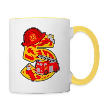 Pompier 5ème anniversaire numéro 5 - 5 ans - Mug contrasté - blanc/jaune - Droite