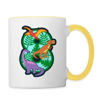 Dinosaurier 8. Geburtstagsparty Nummer 8 - 8 Jahre - Tasse zweifarbig - Weiß/Gelb - Rechts