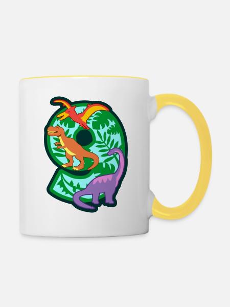 Dinosaurier 9. Geburtstagsparty Nummer 9 - 9 Jahre - Tasse zweifarbig - Weiß/Gelb