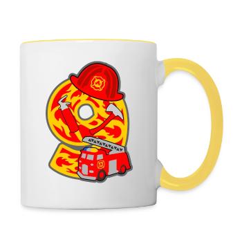 Feuerwehrmann 9. Geburtstagsparty Nummer 9 - 9 Jah - Tasse zweifarbig - Weiß/Gelb - Rechts