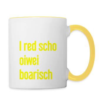 I red scho oiwei boarisch - Mug contrasté - blanc/jaune - Droite
