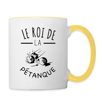 phrase culte pétanque citation apéro humour boules - Mug contrasté - blanc/jaune - Droite