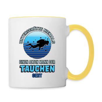 Tauchen Opa tauchen Hobbytaucher lustiger Spruch - Tasse zweifarbig - Weiß/Gelb - Rechts