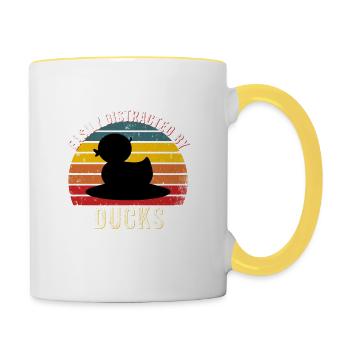 Easily distracted by ducks, Funny Duck Lovers, - Contrasting Mug - white/yellow - Right