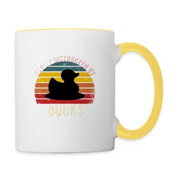 Easily distracted by ducks, Funny Duck Lovers, - Contrasting Mug - white/yellow - Right