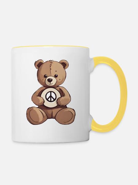 Teddybär - Tasse zweifarbig - Weiß/Gelb