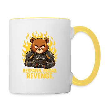 RESPAWN. RELOAD. REVENGE. – SupaSchokoBear Anime - Contrasting Mug - white/yellow - Right
